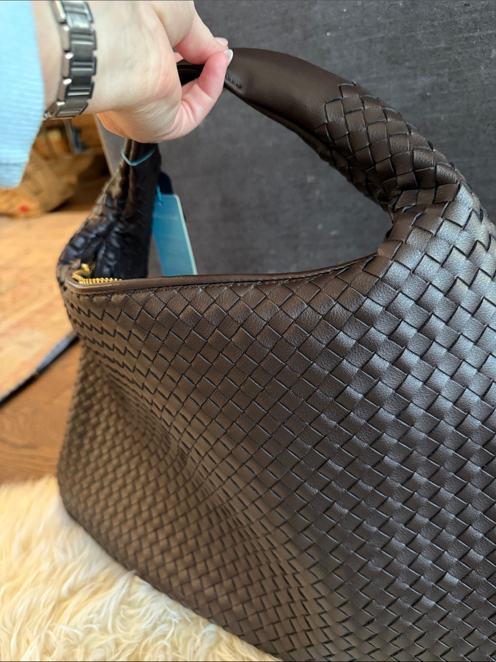 Tiffany & Fred Chocolate Brown Woven Leather Hobo